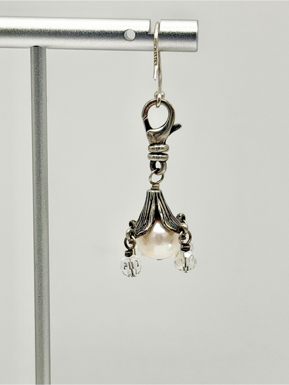 Silpada Vintage Oxidized Sterling Silver Pearl & Crystal BLISS BITS Charm